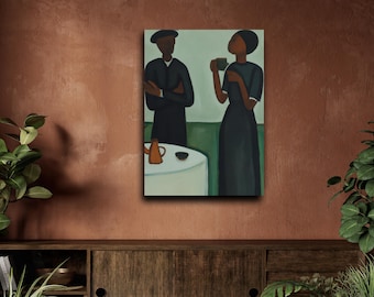 Gossip, Black Folk Art Canvas Print: African American Culture Wall Art