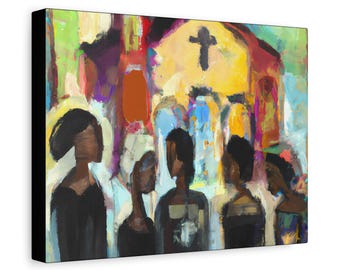Sisters, Christian Artwork, Horizontal CANVAS Wall Art | African American Church Art, Afrocentric Decor by a Black Artist
