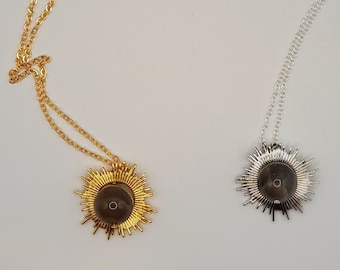 Eclipse Necklace Sun Medallion Moon Annular Solar Eclipse Celestial Jewelry. Choose 18K Gold Plated or Silver color; moonstone or just sun