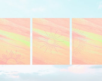 Pink Sun - Set of 3 Prints, INSTANT DOWNLOAD