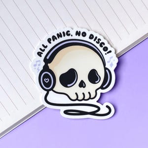 All Panic, No Disco Skull Sticker, Goth Music Laptop Decal