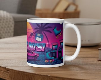 80s Retro Art Design Mug Gift – “Totally 80’s” Text – Neon 1980s Aesthetic Ceramic Coffee Cup