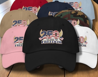 Chapeau America 250 « 250 ans de liberté » - Cadeau d'anniversaire patriotique - Chapeau papa classique