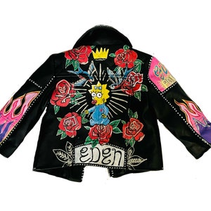 Handpainted|Maggie Simpson| faux leather jacket| 6-9 months baby