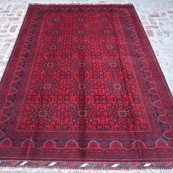 7x10 Ft Top Quality New Afghan Rug- Handmade Hand Knotted Oriental Pure Wool Rug, Turkmen Tribal Rug, Bokhara Area Rug, Living Room Rug