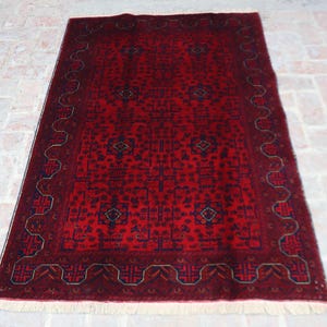 4x6 Ft Bokhara Rug, Super Quality Red Oriental Wool Rug, Handmade Afghan Rug, Turkmen tribal Rug, Hand Knotted Area Rug, Living Room Rug