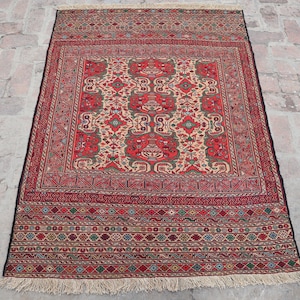 4.4x5.8 Ft Super Kilim- Afghan Handmade Kilim Rug, Sumak Kilim Rug, Geometric Rug, Antique Rug, Hand Knotted Kilim Rug, Area Kilim Rug