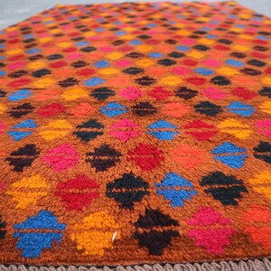 4x6 Ft Handmade Afghan Rug- Turkoman Hand Knotted Geometric Rug, Vintage Orange Area Rug, High Piles Soft Wool Rug, Balochi Rug, Kitchen Rug
