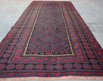 4'6x9 Ft 1940's Antique Rug- Handmade Afghan Antique Area Rug, Geometric Wool Rug, Turkmen Tribal Rug, Natural Dye Area Rug, Living Room Rug