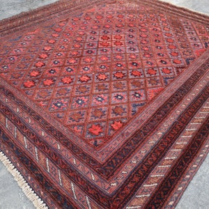 5x6 Ft Handmade Area Rug- Turkoman Hand Knotted Geometric Wool Rug, Vintage Oriental Rug, Afghan Mushwani Rug, Living Room Rug, Bedroom Rug