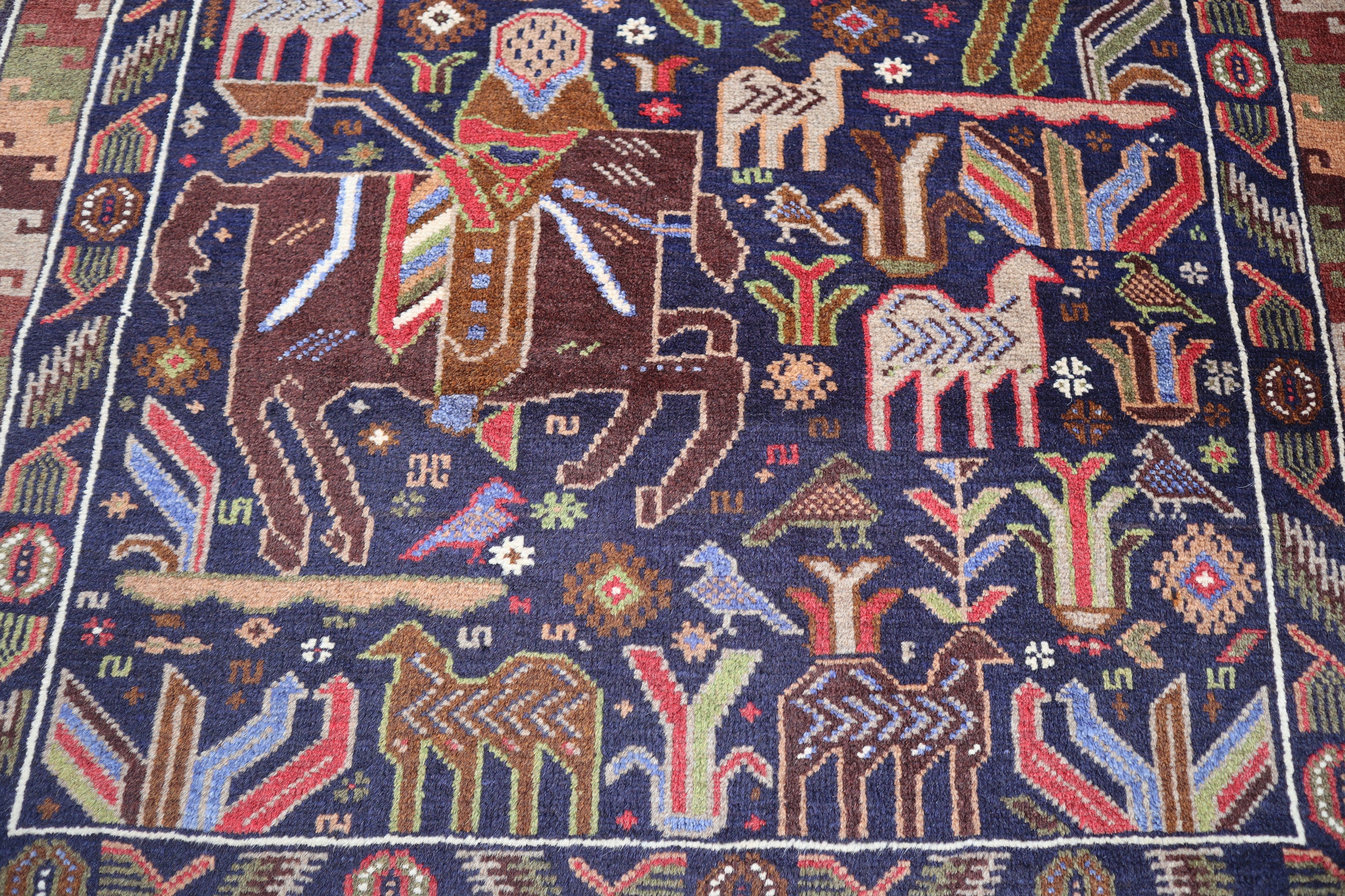 4x7 Ft Pictorial Rug- Handmade Afghan Animal Pictorial Rug, Antique ...