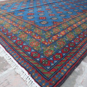 Alfombra azul de 2,1 x 3 m, hecha a mano, afgana, Mori Gul, tribal turcomana anudada a mano, de lana oriental, de gran tamaño, de lujo. imagen 9