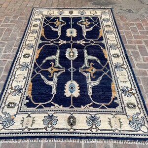 5&#39;8x8&#39;10 Ft Blue Afghan Rug, Turkoman Hand Knotted Gorgeous Rug, Geometric Wool Rug, Modern Large Area Rug, Living Room Rug, Bedroom Rug