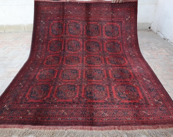 6.9x8.6 フィートのトルクメン族のラグ、手編みのアフガン象足ラグ