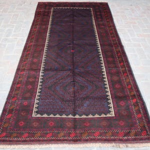 5x10 Ft Dark Balochi Runner Rug, Handmade Afghan Oriental Wool Rug, Fine Quality Vintage Wide Runner Rug, Antique Tribal Rug, Kitchen Runner