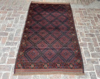4'6x7'5 Ft Dark Blue Vintage Rug, Handmade Medium Area Wool Rug, Fine Vintage Tribal Rug, Afghan Oriental Geometric Area Rug, Bedroom Rug