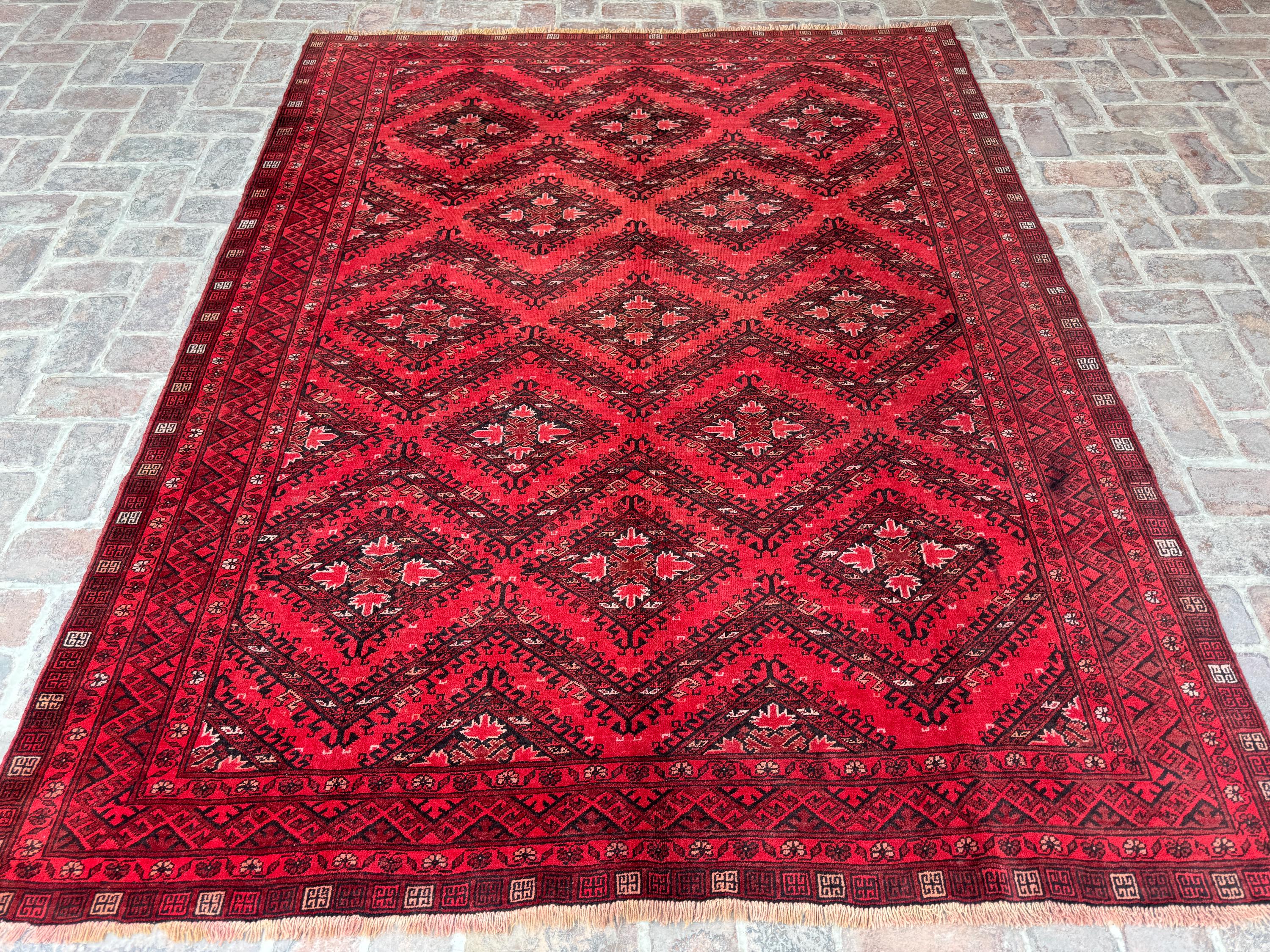 7 x 9フィートのハンドメイドレッドラグ、ヴィンテージオリエンタル