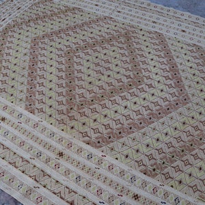 7x10 Cobi Mushwani Rug- Handmade Afghan Geometric Wool Rug, Low Piles Yellow Vintage Rug, Hand Knotted Gorgeous Turkmen Rug, Living Room Rug