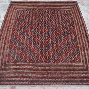 5&#39;7x6&#39;1 Ft Square Area Rug, Handmade Afghan Geometric Square Rug, Turkmen Tribal Mushwani Rug, Vintage Square Rug, Antique Living Room Rug