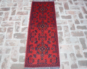 2x5 Ft Small Bokhara Runner Rug, Handmade Afghan Runner Rug, Oriental Wool Runner Rug, Turkmen Tribal Rug, Entryway Rug, Kitchen Runner Rug