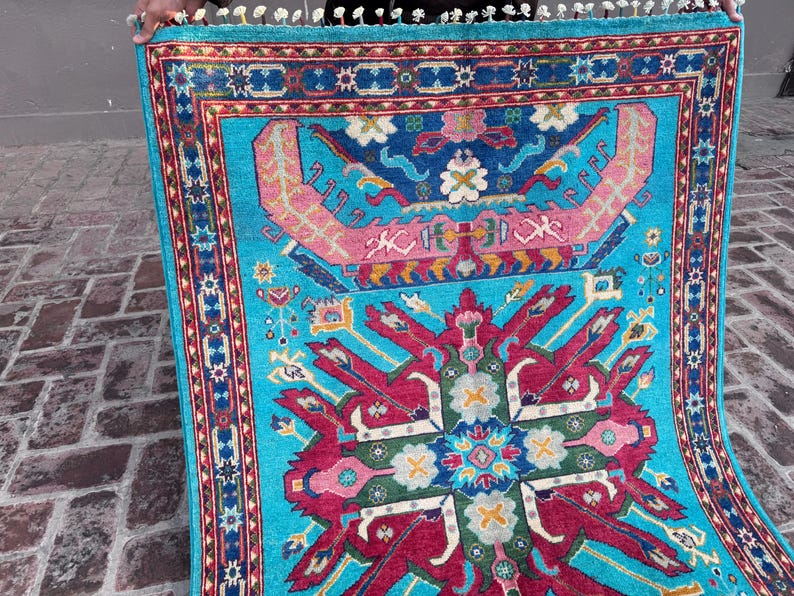 4x6 Ft Turkmen Light Blue Rug, Afghan Hand Knotted Oriental Wool Rug ...