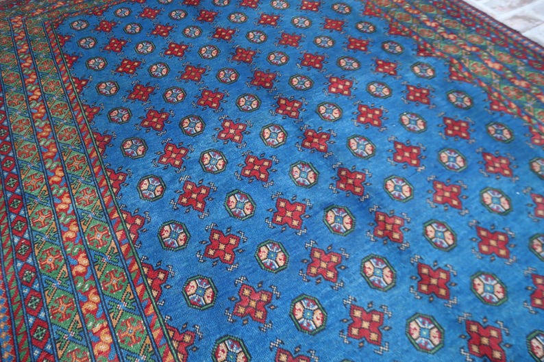 Alfombra azul de 2,1 x 3 m, hecha a mano, afgana, Mori Gul, tribal turcomana anudada a mano, de lana oriental, de gran tamaño, de lujo. imagen 5