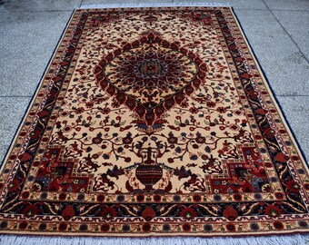 Alfombra afgana de lujo de 1,8 x 2,7 m, alfombra oriental de lana anudada a mano de Turkmenistán, alfombra geométrica de lana Meranos suave, alfombra para sala de estar, alfombra para dormitorio, alfombra para oficina.