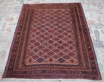5x6 Ft Vintage Area Rug, Turkoman Hand Knotted Wool Rug, Geometric Mushwani Rug, Handmade Afghan Rug, Low Piles Antique Rug, Living Room Rug