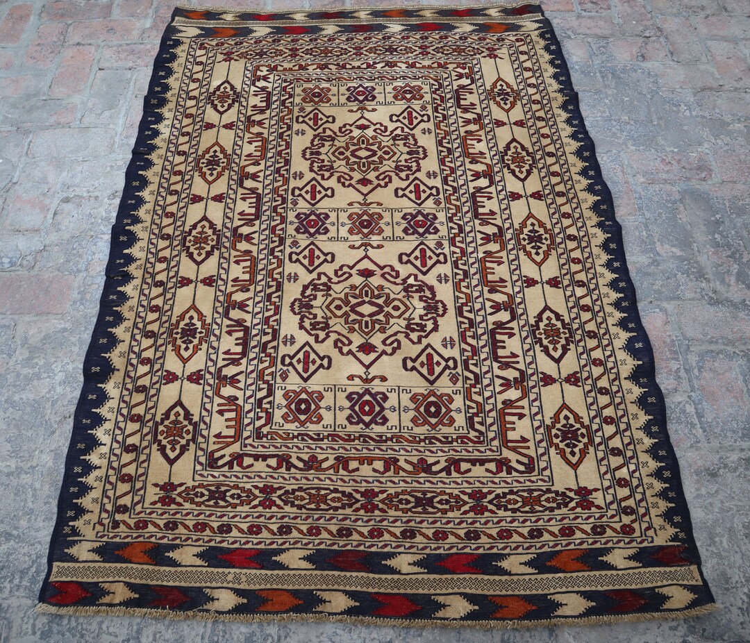 4'6x6'3 ソマック キリム ラグ - ハンドメイド アフガニスタン