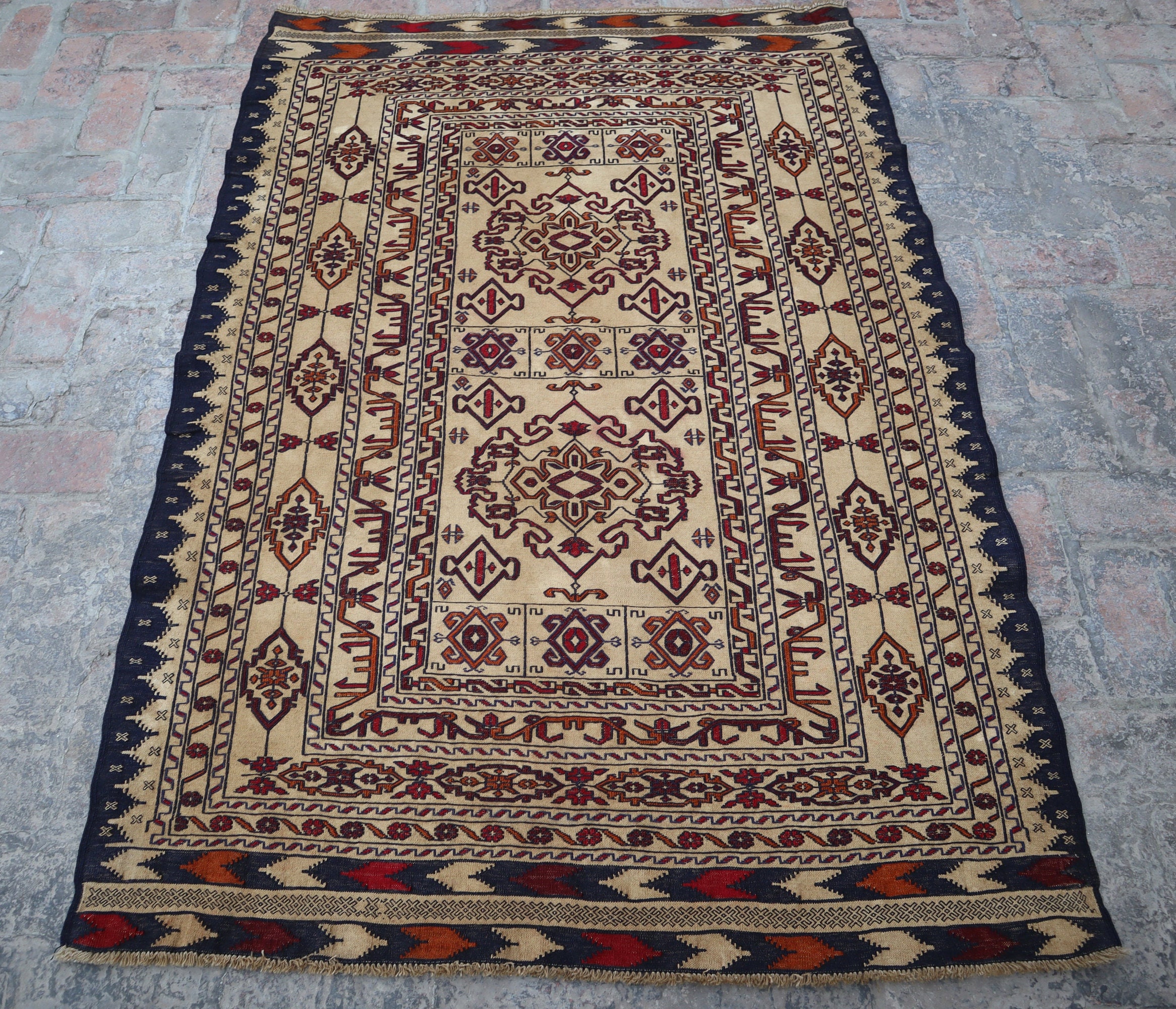 4'6x6'3 ソマック キリム ラグ - ハンドメイド アフガニスタン