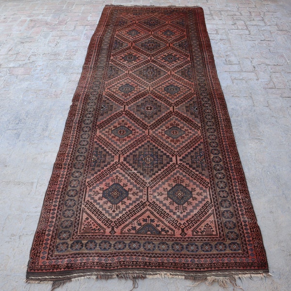 4'6x11'6 Antique Runner Rug- Handmade Afghan Wide Runner Rug, Low Piles Fine Quality Oriental Wool Runner Rug, Kitchen Runner Rug