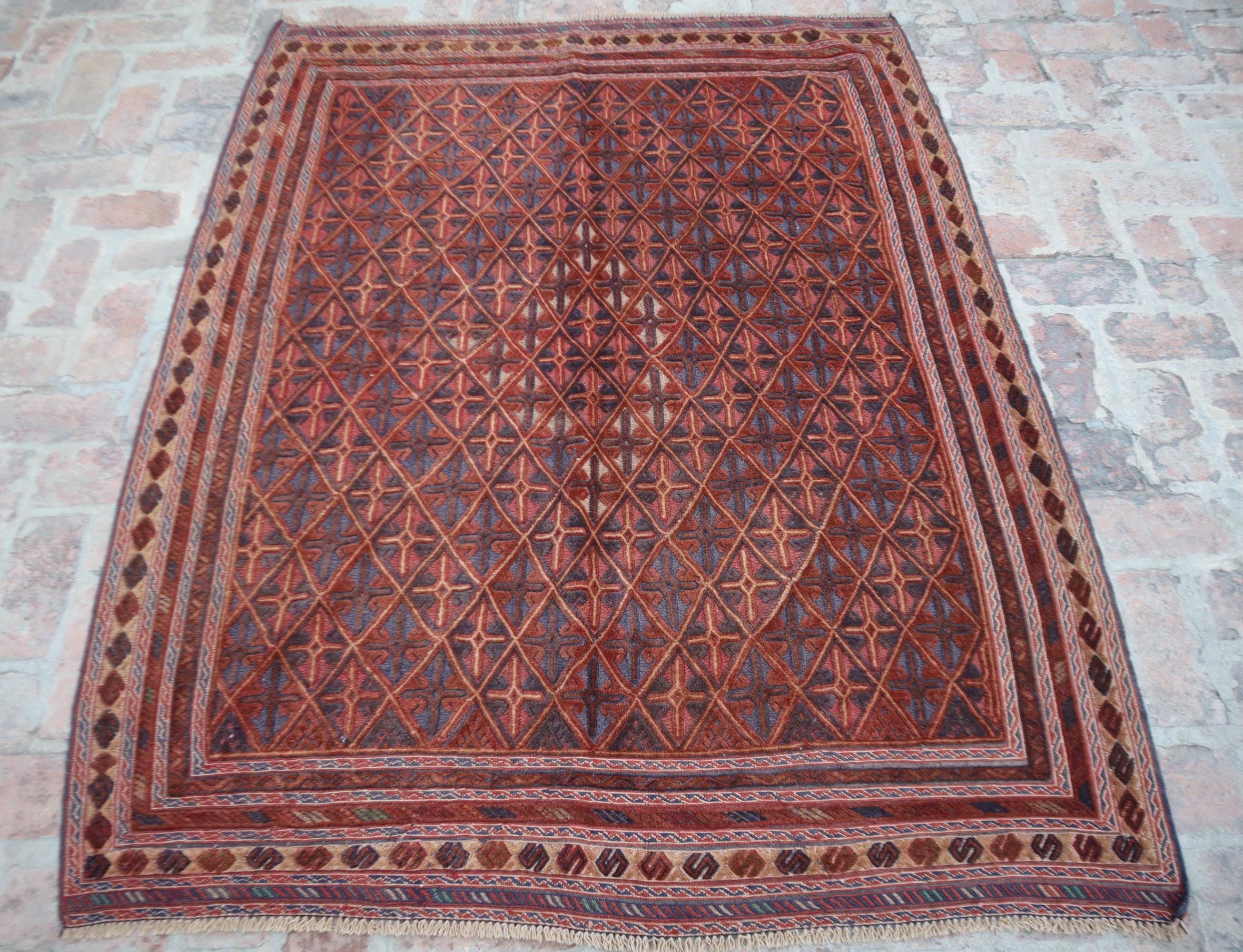 4'11x6'5フィートのムシュワニラグ、ハンドメイドのアフガニスタン幾何