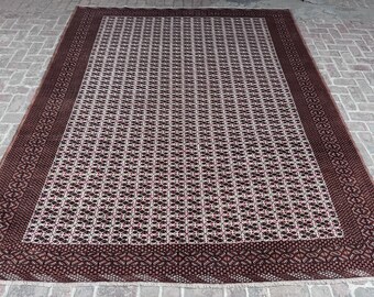 10 x 12 fot stor afghansk matta, handgjord mjuk ullmatta för stora ytor, turkmensk handknuten balochimatta, geometrisk matta, vardagsrumsmatta, sovrumsmatta