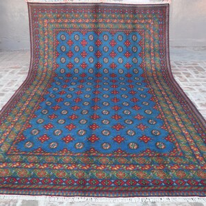 Alfombra azul de 2,1 x 3 m, hecha a mano, afgana, Mori Gul, tribal turcomana anudada a mano, de lana oriental, de gran tamaño, de lujo. imagen 7