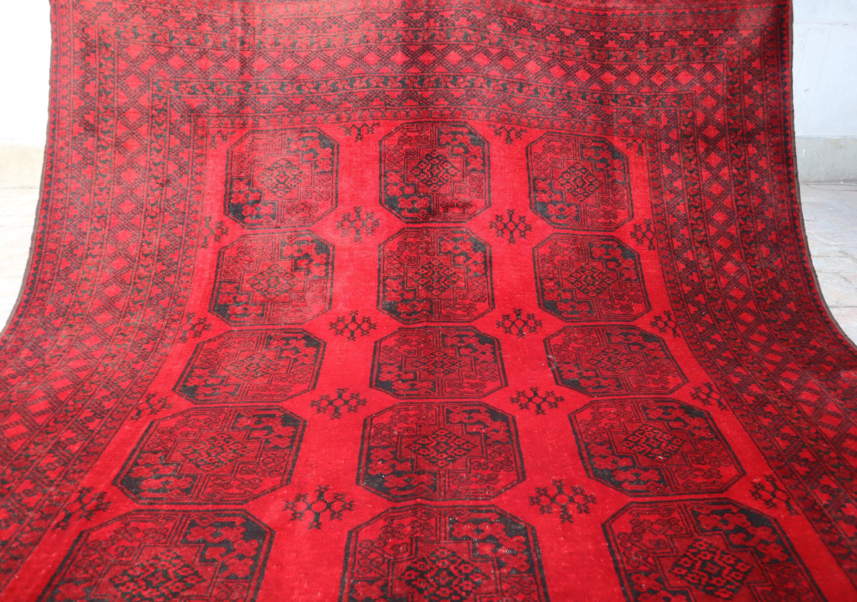 6.9x8.6 フィートのトルクメン族のラグ、手編みのアフガン象足ラグ