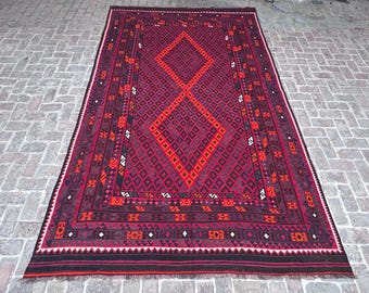 Tappeto Kilim di grande area da 8 x 13 piedi, tappeto Kilim afgano vintage, tappeto turkmeno a tessitura piatta, tappeto Kilim Ghalmori unico, tappeto da soggiorno, tappeto da sala da pranzo