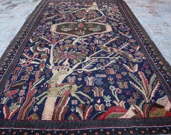 アフガンラグ　人物と動物　ヴィンテージラグ アフガンラグ人物と動物ヴィンテージラグ