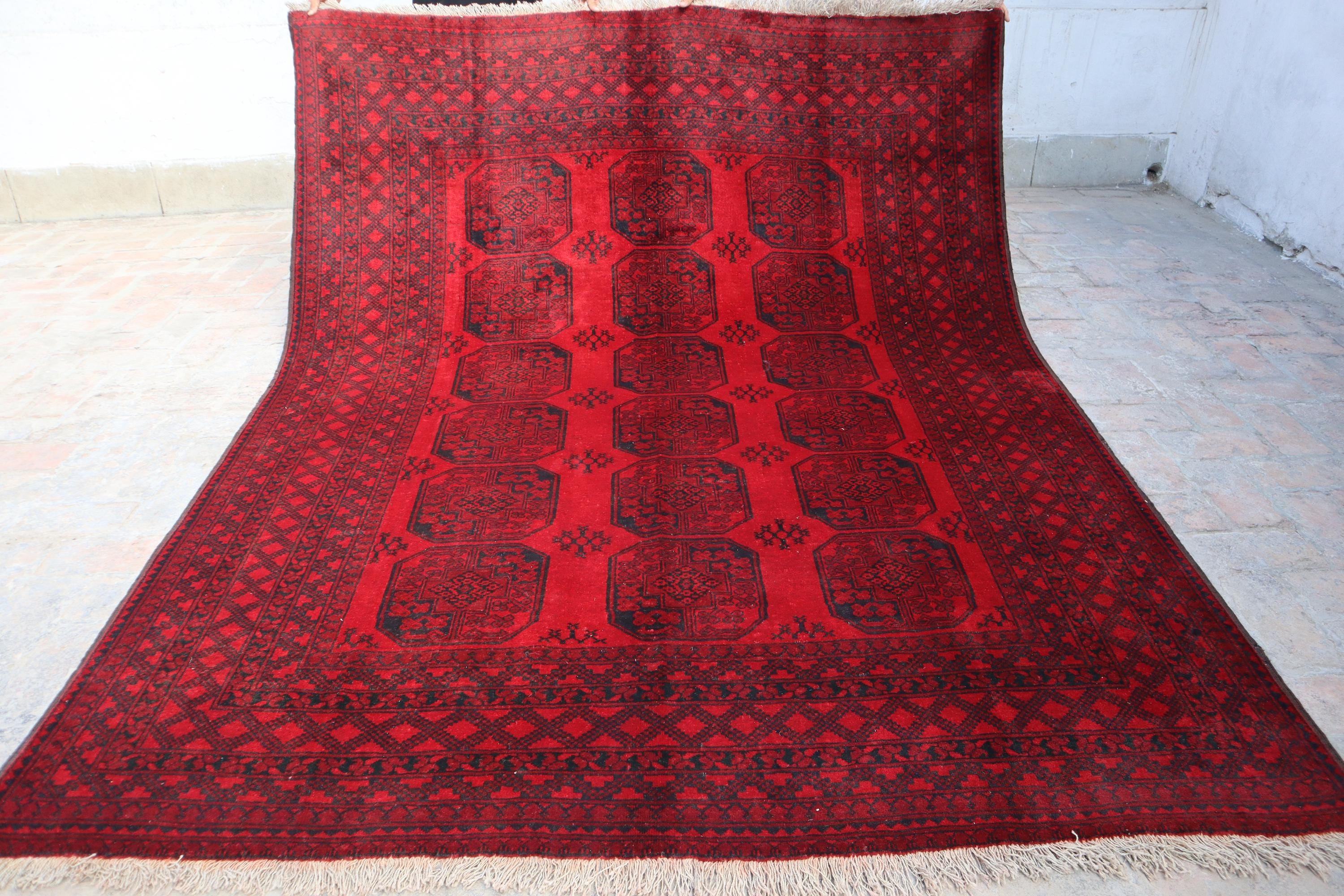 大型ヴィンテージラグ トルクメン族 ウール(281×200cm)レッド ブラック
