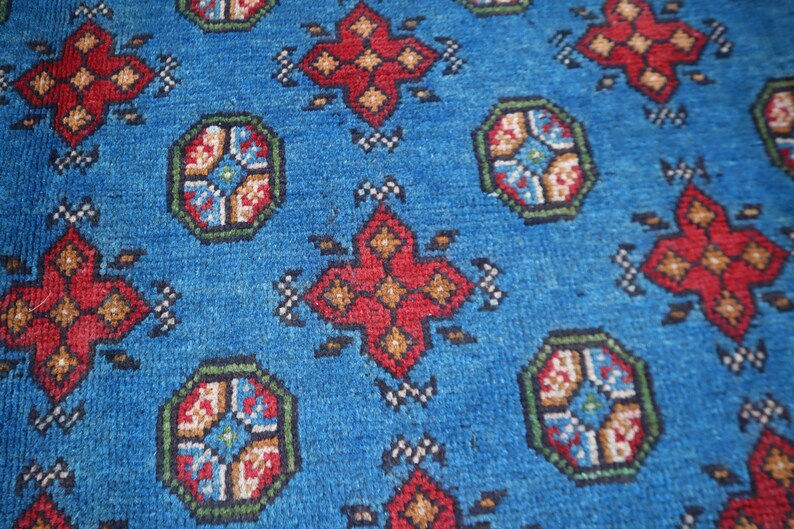 Alfombra azul de 2,1 x 3 m, hecha a mano, afgana, Mori Gul, tribal turcomana anudada a mano, de lana oriental, de gran tamaño, de lujo. imagen 8