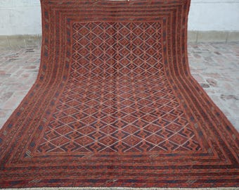 Alfombra de lana Mushwani hecha a mano: Alfombra geométrica tribal afgana de 1,98 m x 2,44 m