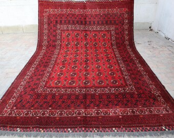 6'5x9'4 Ft Turkmen Waziri Rug, Handmade Afghan Ersari Rug, Fine Quality Vintage Oriental Rug, Soft Wool Large Area Red Rug, Rug For Bedroom