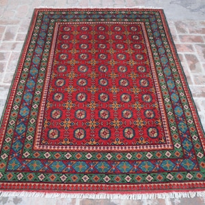 5x6&#39;6 Ft Tribal Wool Rug, Handmade Hand Knotted Afghan Bokhara Design Rug, Turkmen Mowri Gul Rug, Medium Area Rug, Bedroom Rug, Office Rug