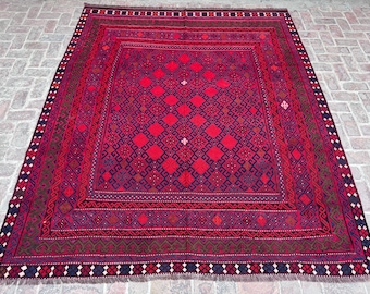 Alfombra Kilim de área grande de 8'6x9'11 pies, alfombra Kilim hecha a mano única, alfombra turcomana Ghalmori Kilim, alfombra Kilim vintage, alfombra de tejido plano, alfombra de sala de estar