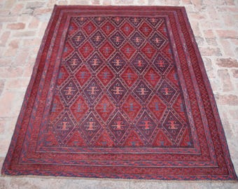 5x6 Ft Vintage Rug- Hand Knotted Turkoman Mushwani Rug, Handmade Afghan Rug, Tribal Rug, Geometric Area Rug, Living Room Rug, Office Rug