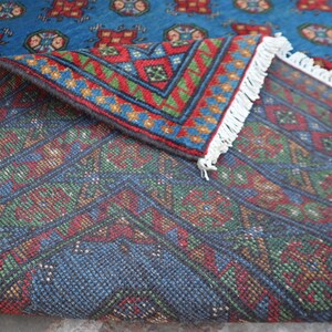 Alfombra azul de 2,1 x 3 m, hecha a mano, afgana, Mori Gul, tribal turcomana anudada a mano, de lana oriental, de gran tamaño, de lujo. imagen 6