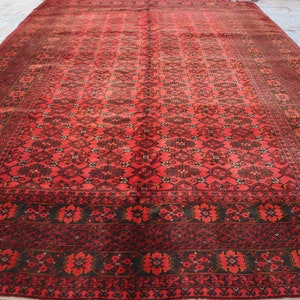 7x10 Ft Vintage Area Rug- Handmade Afghan Bashiri Rug, Turkmen Hand Knotted Geometric Wool Rug, Living Room Rug, Bedroom Rug, Office Rug