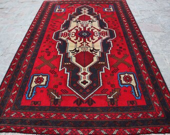 Antique Square Small Baluch Rug: Natural Colors Organic Wool Rug