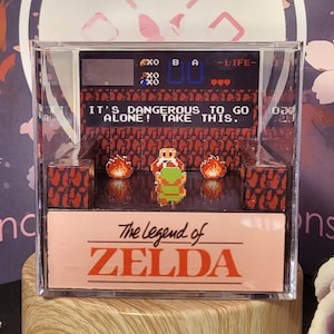 The Legend of Zelda Its Dangerous to go Alone Take This Retro Diorama Cube - 3D Videogame - Gift for Gamer - Shadow Box - Miniature