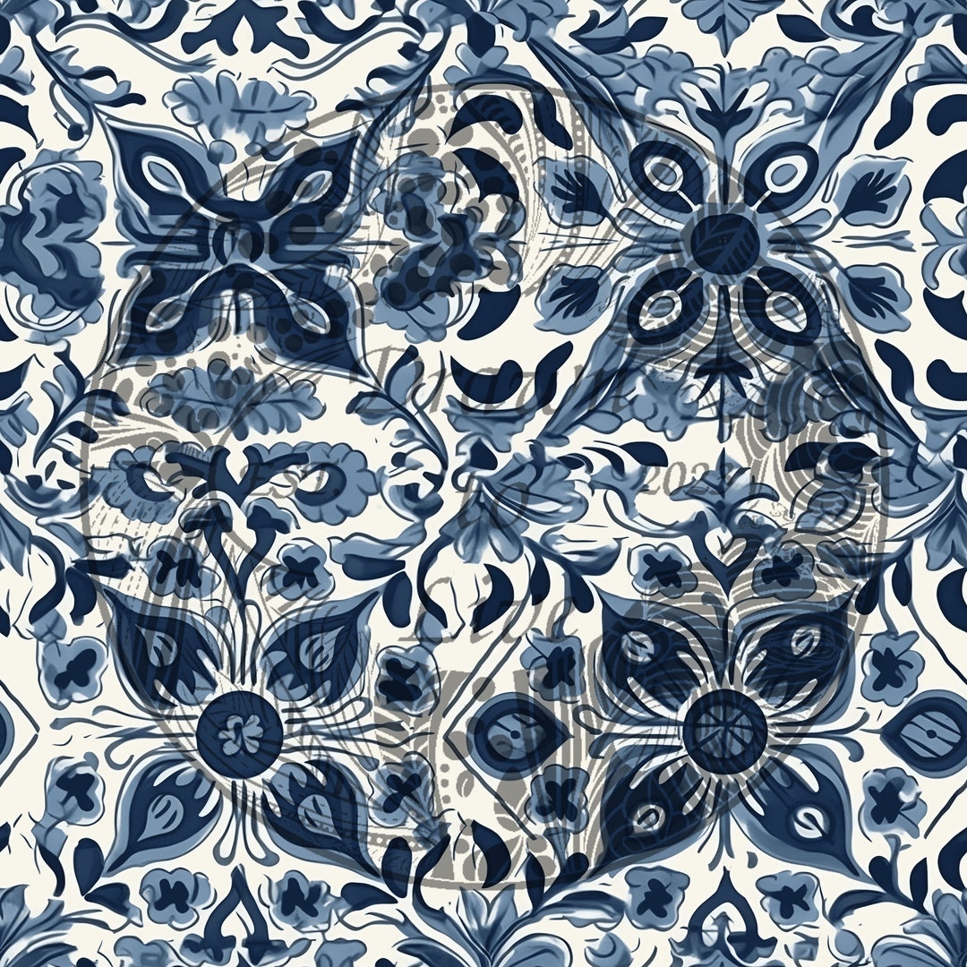 Mexican Tile Blue and White Abstract Flowers Pattern - Etsy
