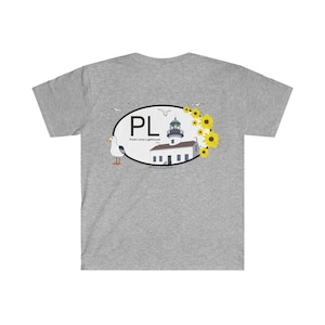 Point Loma Leuchtturm T-Shirt verziert mit California Bush Sonnenblumen und Möwen